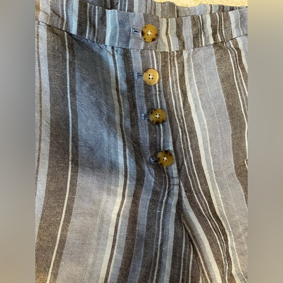 J Jill Linen Blend Shorts Blue Striped Button Fly Cuffed Sz L - Picture 4 of 7